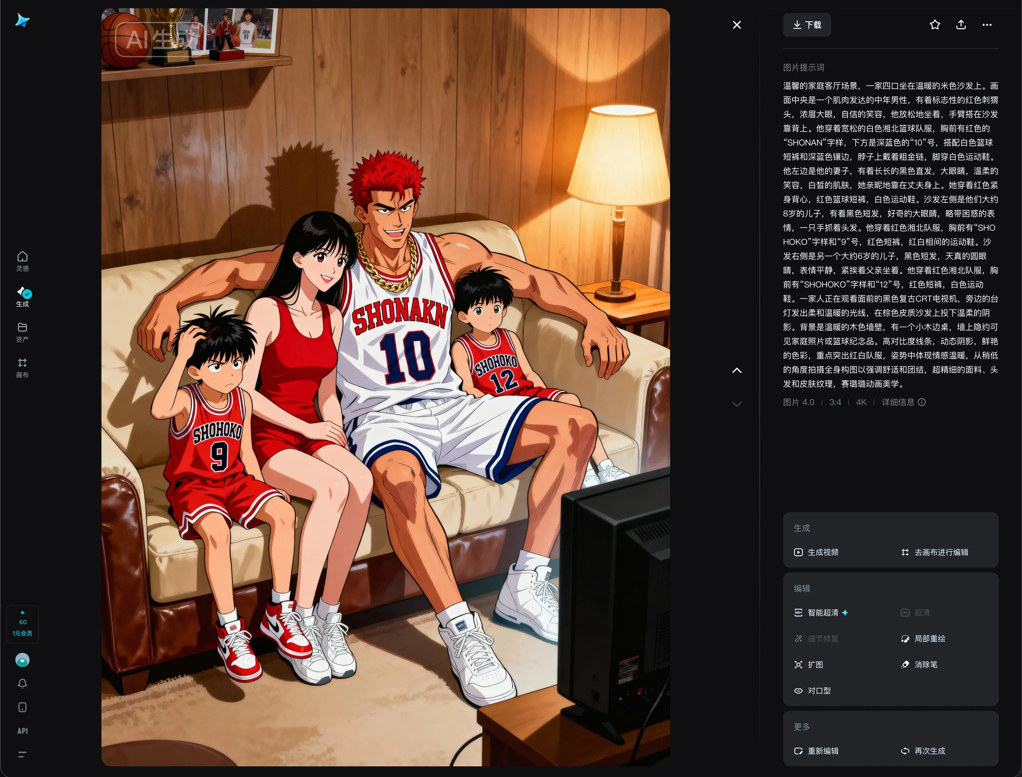 Anime-Style Cozy Family Scene on the Couch Watching TV