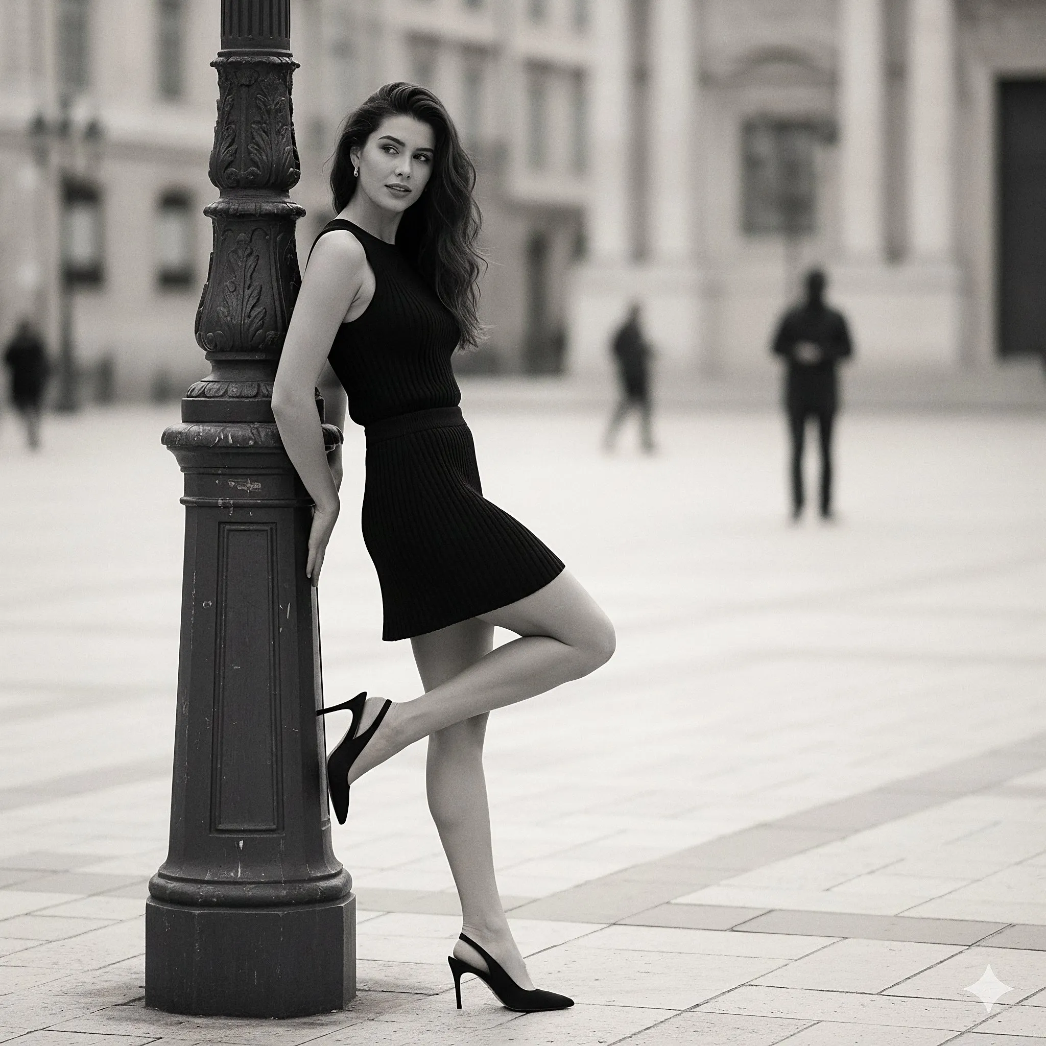 Effortless Chic Pose of a Woman in Black Knit Set